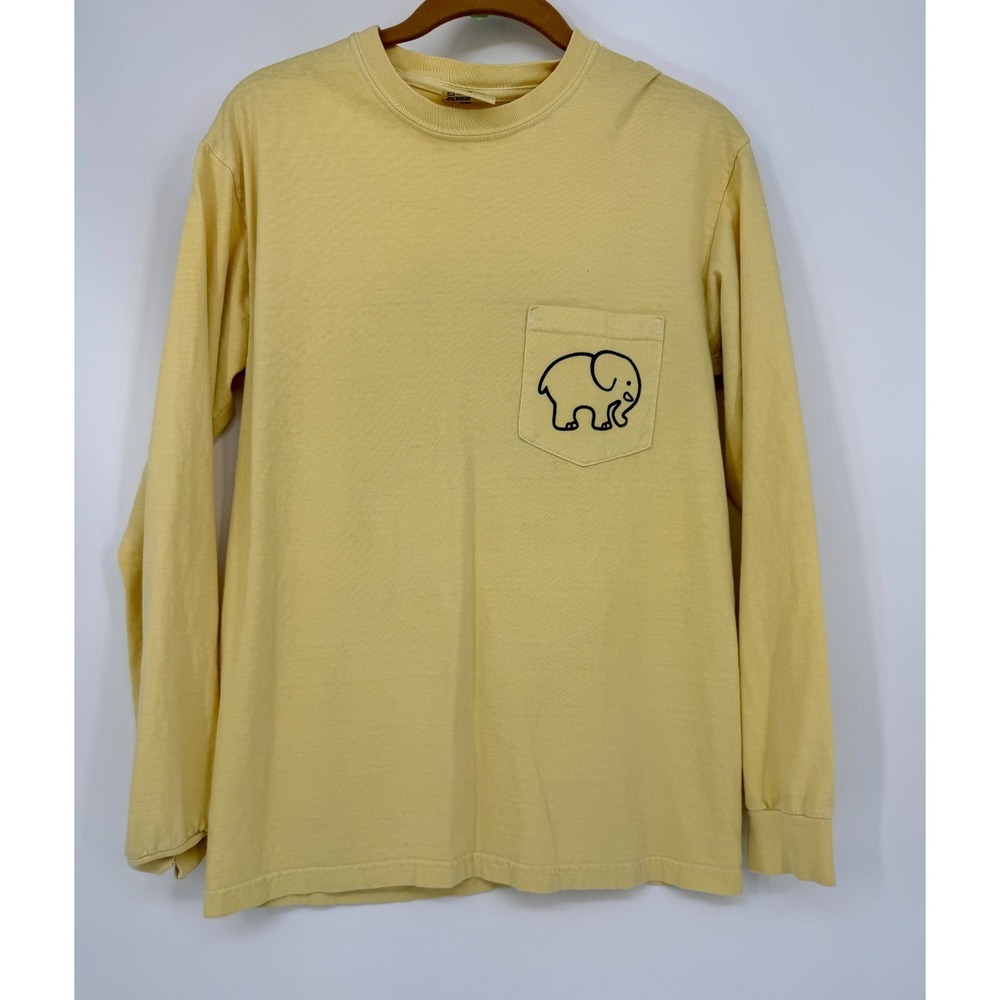 Ivory Ella Long Sleeve Pocket T Shirt‎ Womens Small Yellow Elephant Logo coastal
